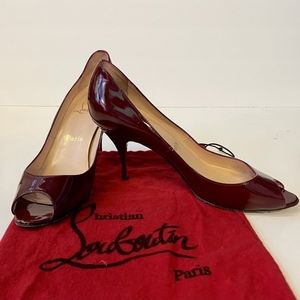 Christian Louboutin Maroon Peep Toe Pumps, 10 W US